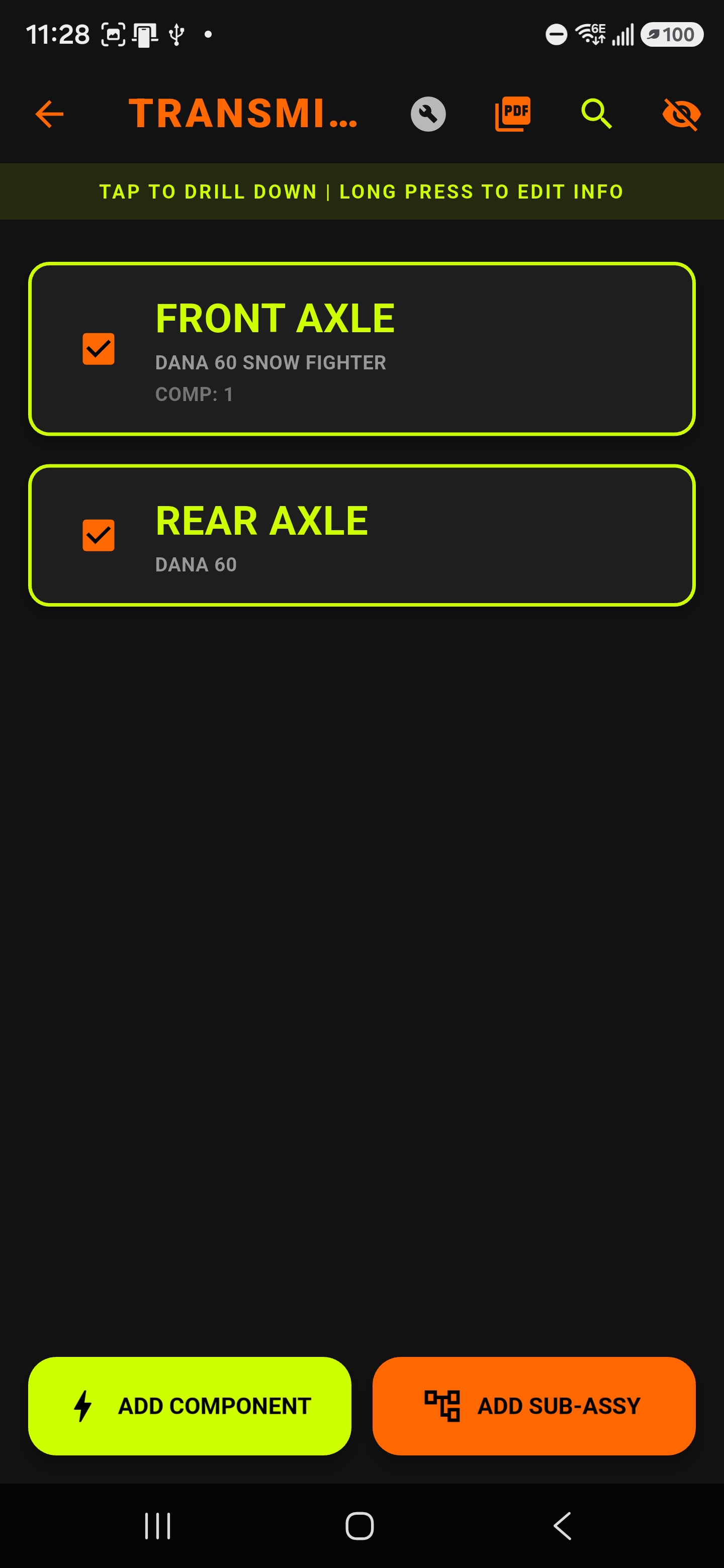 Vehicle list screen